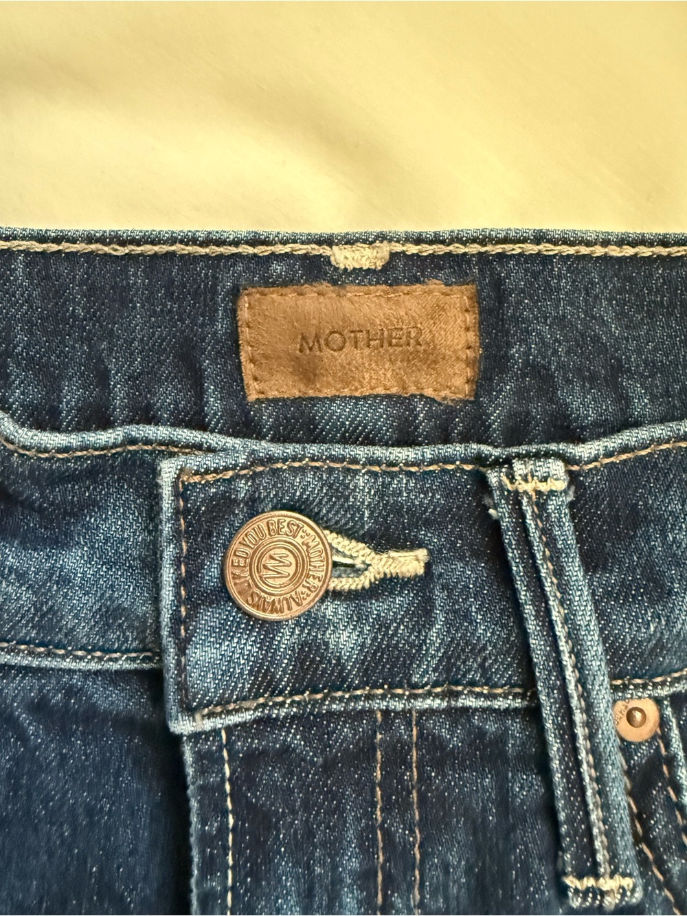MOTHER The Rascal Skimp in Dark Blue High-Rise Jeans with Copper Button